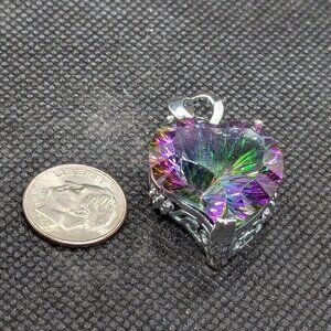 Huge treated topaz in sterling silver heart necklace pendant